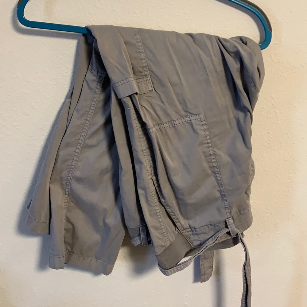 Gray Khaki Cargo Pants Elastic Waist Band